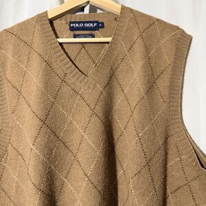 VINTAGE Polo Golf Ralph Lauren Sweater Vest Mens XL Brown Alpaca Wool Argyle 90s